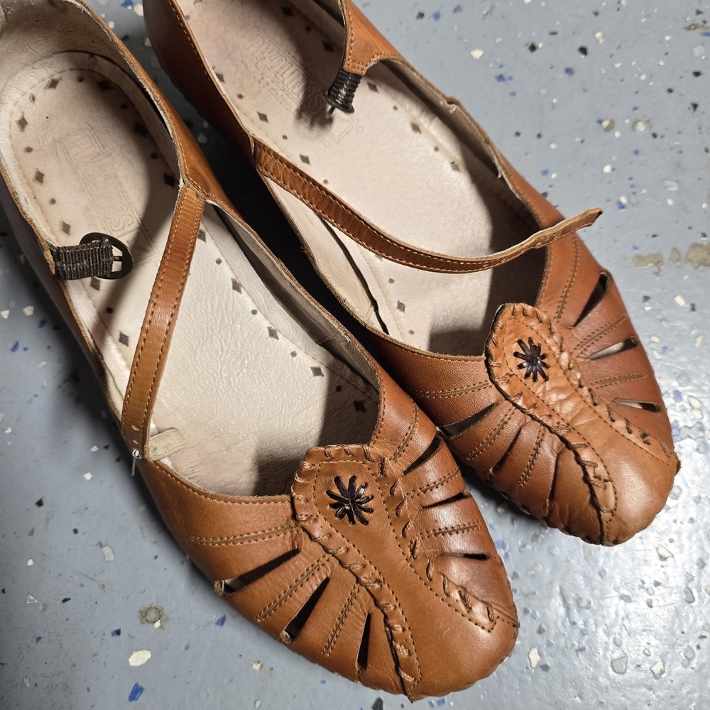 Pikolinos Puerto Vallarta Leather Wedge Mary Jane Cutout Shoes Brown Women Size - Picture 8 of 9